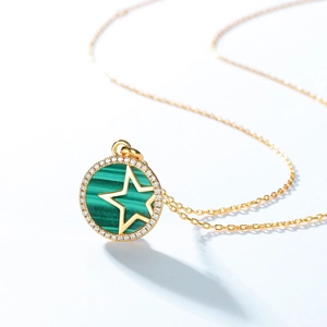 S925 zilveren 18K gouden ketting met ster hanger, malachiet en micro-pave kristallen