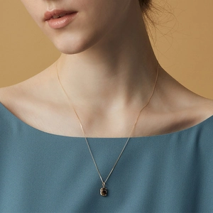 Classic S925 silver necklace with rectangular brown tiger eye stone on gold chain