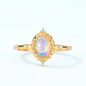 Elegant 18K gold plated S925 silver ring featuring oval opal stone and sparkling zircon accents