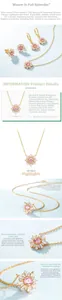 Vue macro du collier tournesol en argent 925 avec zircon rose et placage en or 10 carats