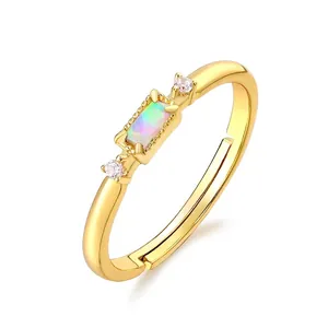 Bague Réglable en Argent Sterling S925 Plaqué Or Avec Opale Synthétique pour Femme Bijoux Minimalistes Japonais en Zirconia