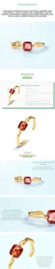 Detail of S925 sterling silver ring with 5x5mm square garnet and wavy gold-plated band