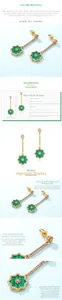 Dettaglio orecchini a stella in argento S925 con malachite verde e placcatura oro 10K