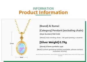 Detail specifications for S925 silver gold plated oval synthetic opal pendant