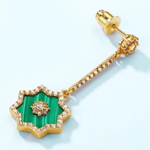 Orecchini a stella in argento S925 con malachite verde e zirconi brillanti