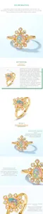 Detail eines S925 Silber 10K Goldrings mit Tropfenopal, Muschelperlen und Zirkon-Akzenten