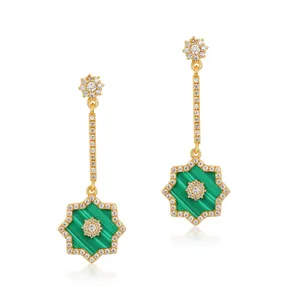Orecchini a Pendente in Argento Sterling 925 con Malaquita Stella Placcati in Oro Geometrici con Strass per Donna