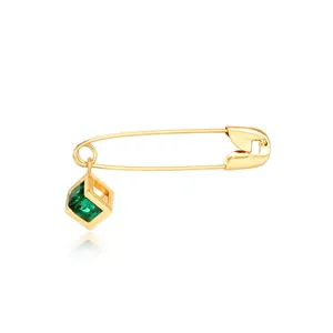 Broche Épingle à Nourrice en Argent Sterling 925 Plaqué Or Avec Zirconia Vert Carré Bijoux Design de Niche Femme