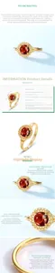 Detailed view of S925 silver ring with 6x6mm garnet stone and 10K gold plating