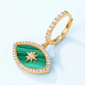 Boucles d'oreilles créoles en argent S925 doré avec malachite et oxydes de zirconium