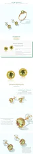 Detailed close-up of 925 silver 10K gold-plated peridot stud earrings with 6.4mm diameter