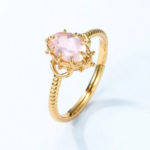 Exquisite S925 sterling silver crown ring with oval pink crystal in vintage palace style