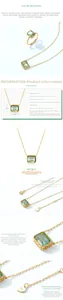 Detail view of S925 silver necklace with 7x9mm rectangle green amethyst stone
