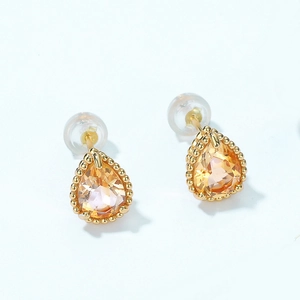 Elegant water drop citrine earrings with gold beaded edges and silicone backings