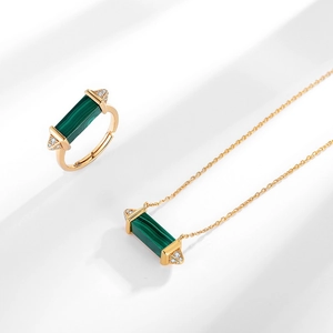 Elegant gold-plated S925 silver jewelry set featuring malachite stones and diamonds