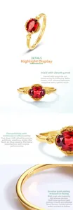 Detailed close-up of S925 sterling silver garnet ring with polished finish and engraving