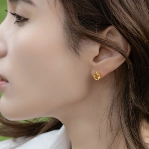 Minimalist 925 silver teardrop citrine stud earrings featuring vintage micro-bead edges