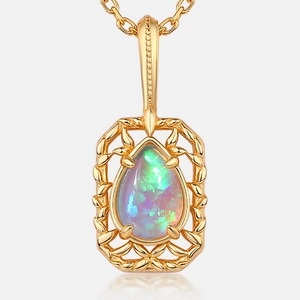 Collana vintage in argento S925 con pendente in opale e motivi a foglia traforati
