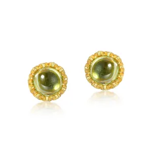 Vintage 925 Sterling Silver Peridot Stud Earrings For Women 10K Gold Plated Geometric Round Gemstone Elegant Jewelry Gift