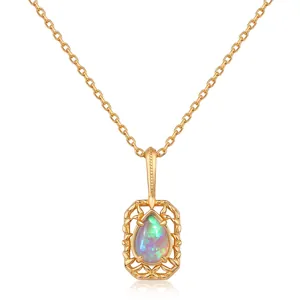 Collana con Ciondolo in Opale Sintetico in Argento Sterling S925 per Donna Gioielli di Moda Placcati in Oro Traforato Geometrico Vintage