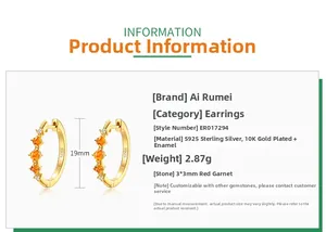 Spécifications des créoles en argent S925 avec grenat rouge 3mm et plaqué or 10K