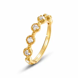 Bague en Argent Sterling S925 Plaqué Or 10K Avec Cristal de Roche Pour Femme Rétro Géométrique Réglable Bague Ouverte
