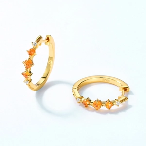 Boucles d'oreilles créoles minimalistes en argent S925 avec grenat orange et or