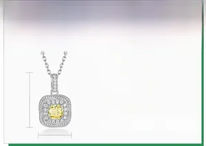 Detail view of S925 silver necklace featuring a 5x5mm yellow carbon diamond pendant