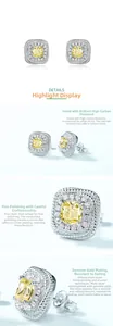 Macro detail of square yellow carbon diamond earring with silver braided texture frame