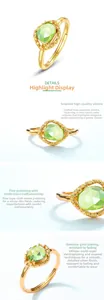 Close-up of S925 silver gold-plated ring with faceted green peridot and vintage details