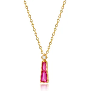 Pendentif Seul Sans Chaîne en Argent Sterling 925 avec Corindon Rouge Charme Géométrique Rectangle Strass Bijoux Femme