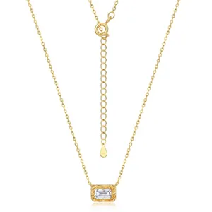 Collier en Argent Sterling 925 Vintage pour Femme Plaqué Or Géométrique Carré Pendentif en Cristal de Roche Bijoux de Luxe Mode