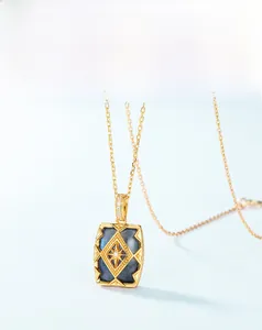 Detailed close-up of a vintage S925 silver necklace with blue labradorite stone and star motif
