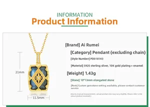 Detailed specs of S925 silver labradorite pendant with 10K gold plating and measurements