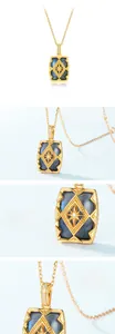 Macro detail of gold plated S925 silver necklace with rectangular labradorite stone