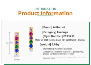 Detailed size specifications for S925 silver rainbow zircon bar stud earrings