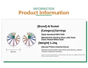 Detailed spec sheet for S925 sterling silver rainbow windmill earrings with 20mm diameter
