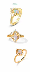 Detalle de anillo en plata S925 bañada en oro con opalo de gota y banda en forma de V