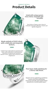 Macro details of S925 silver ring featuring green moss agate stone and mirror polish