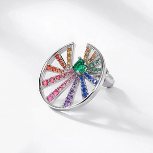 Rainbow gemstone windmill earrings in S925 sterling silver with colorful zircon accents