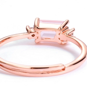 Minimalist S925 silver ring with rectangular pink gemstone in rose gold adjustable band
