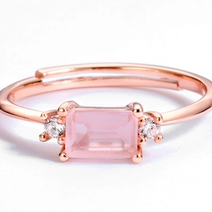 Elegant rose gold S925 silver ring featuring a rectangular pink stone and open band