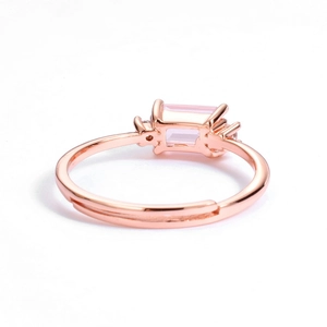 Minimalist S925 sterling silver rose gold ring with rectangular pink crystal gemstone