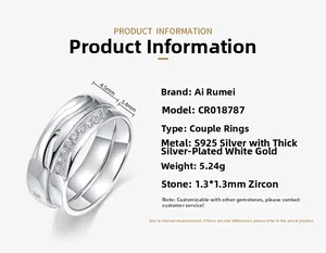 Misura dettagliata degli anelli di coppia in argento S925 con design a onda e zircone