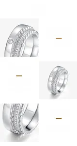 Détail d'une bague en argent sterling S925 poli ornée de zircons scintillants pavés