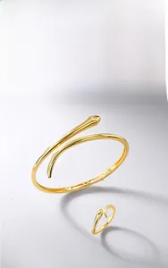 Vue détaillée du bracelet serpent et de la bague plaqués or 18 carats avec zircons