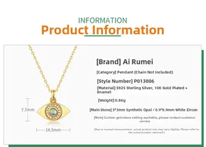 Détails du pendentif œil maléfique en argent S925 or 10K avec opale et zircon
