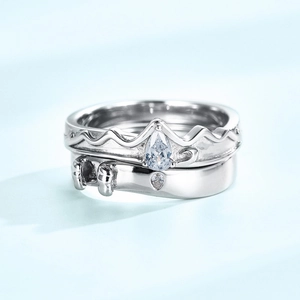 Elegantes S925 Sterling Silber Partnerringe Set mit Zirkonia im Tropfenschliff Design