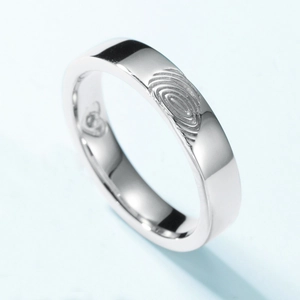 Minimalist S925 sterling silver fingerprint couple ring with inner heart engraving detail