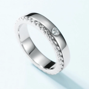 Bague de couple en argent S925 minimaliste avec bords tressés et pierre de zircon